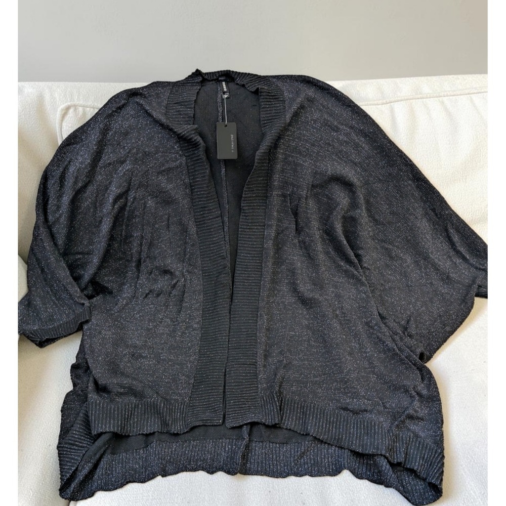 Torrid Black Shimmer Knit Open Cardigan Cape Poncho 3/4 NWT Metallic Sparkle